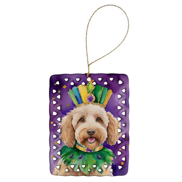 Labradoodle King Of Mardi Gras Porcelain Ornament Christmas Tree Hanging Decorations For Home Christmas Holiday, Rectangle, Gift, Multicolor_maomaolike.com