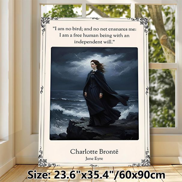 Jane Eyre Classic Quote Painting Poster, Vintage Dramatic Dark-hued Poster, Inspirational Independent Will Quote With Stormy Coastal Scene, Ideal For_maomaolike.com