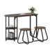 3-Piece Industrial Dining Table Set For Small Space Adjustable Foot 2 Side Shelves For Dining, Relaxing, Or Working_maomaolike.com