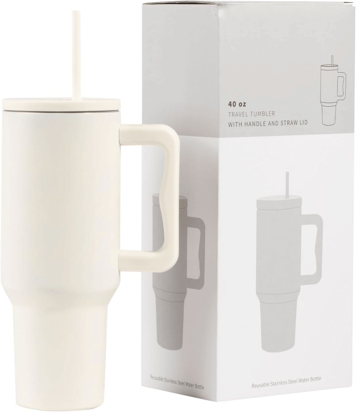 40 Oz Tumbler With Handle, Reusable Insulated Cup With Lid And Straw, Stainless Steel Water Bottle, Travel Mug For Cold And Hot (White)_maomaolike.com