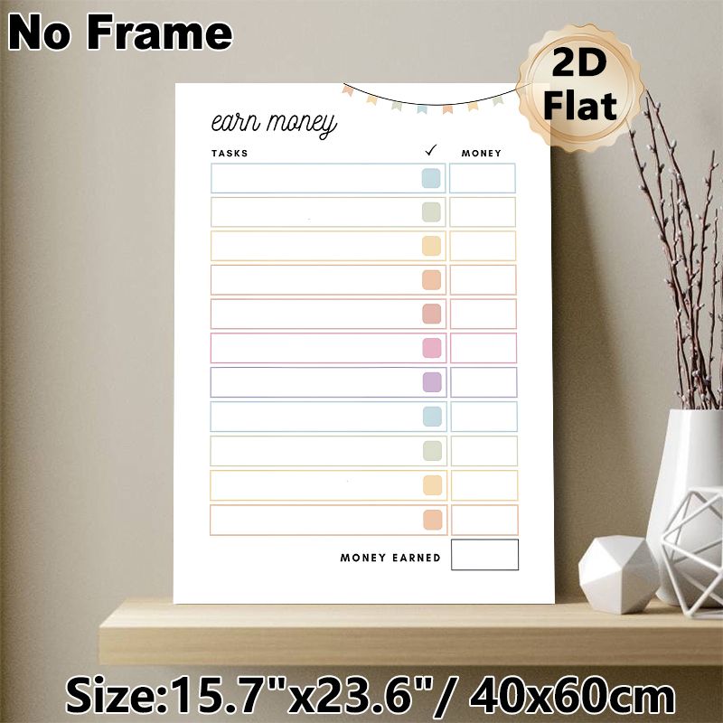 Earn Money Task Tracker Painting Poster, Pastel-colored Minimalist Checklist Style Poster, Helps Record Tasks And Track Earned Money, Ideal For Home_maomaolike.com