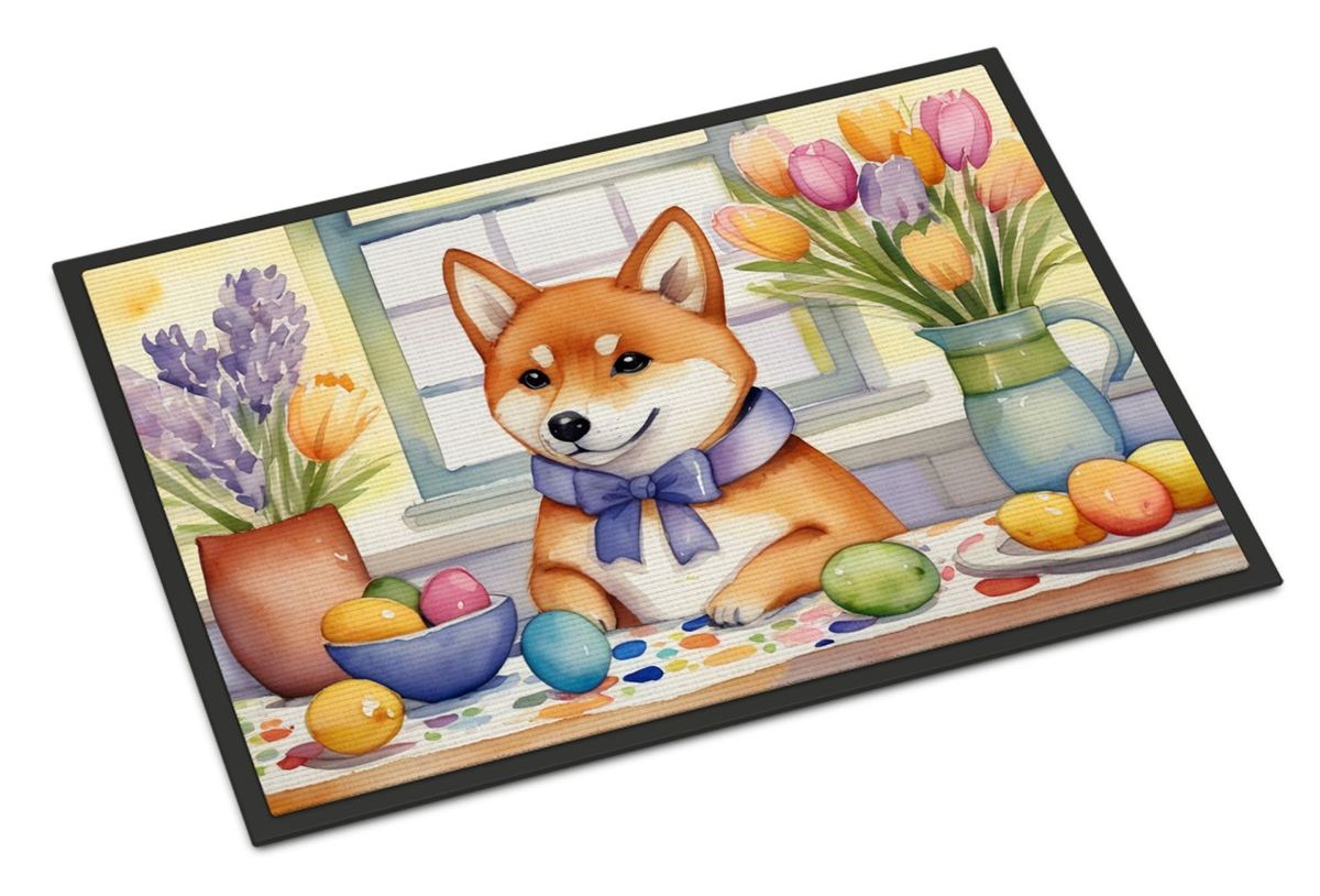 Decorating Easter Shiba Inu Doormat Front Door Mat Indoor Outdoor Rugs For Entryway, Non Slip Washable Low Pile, 24H X 36W_maomaolike.com