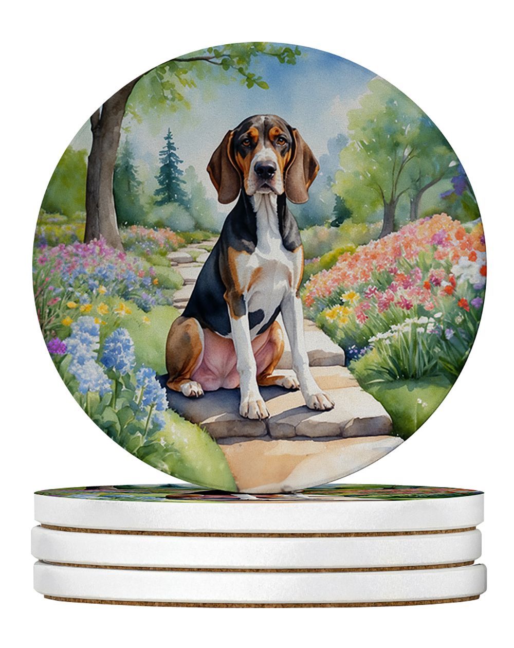 American English Coonhound Spring Garden Large Sandstone Coasters Pack Of 4 Absorbent Round Coasters Decor Gifts For Men Or Women, 4 In, Multicolor_maomaolike.com
