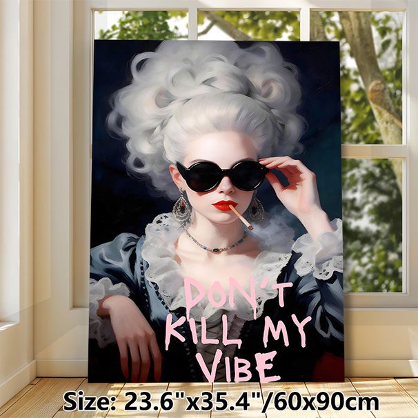 Vintage Stylish Lady Painting Poster, Edgy Retro Oil-painted Lady With Sunglasses & Bold Slogan Poster, Eye-catching Design, Ideal For Living Room_maomaolike.com