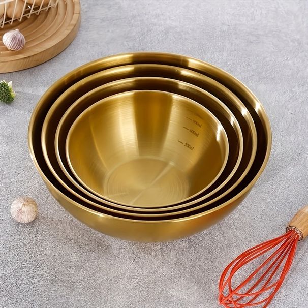 3pcs Stainless Steel Basin, Golden Cooking Mixing Baking Special Kitchen And Noodle Basin Salad Bowl_maomaolike.com