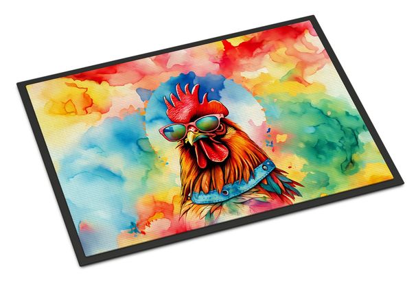 Hippie Animal Red Rooster Doormat Front Door Mat Indoor Outdoor Rugs For Entryway, Non Slip Washable Low Pile, 24H X 36W_maomaolike.com