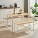 Industrial Dining Table Set With 2 Benches, Kitchen Counter Table For Breakfast, Living Room & Party Room, Natural & White, 43.3"L X 23.6"W X 29.9"H_maomaolike.com