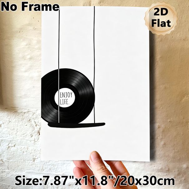 Vinyl Record Themed Painting Poster, Minimalist Black & White Graphic Poster, Stylish Music-inspired Decor With "Enjoy Life" Quote, Ideal For Living_maomaolike.com