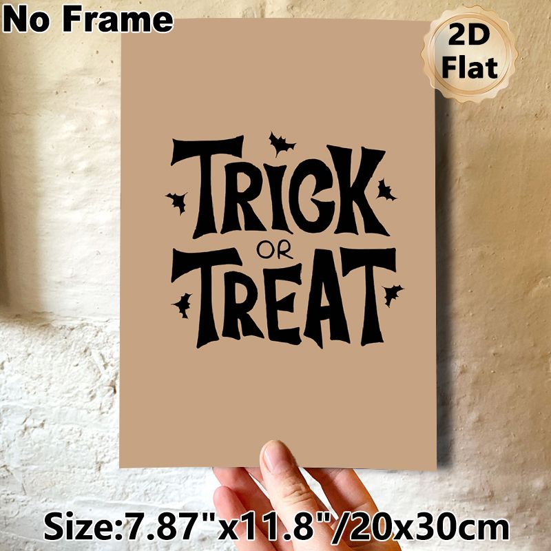Halloween Trick Or Treat Painting Poster, Minimalist Retro Typographic Poster, Bold Black Text With Bat Accents On Warm Tone, Adds Festive Halloween_maomaolike.com