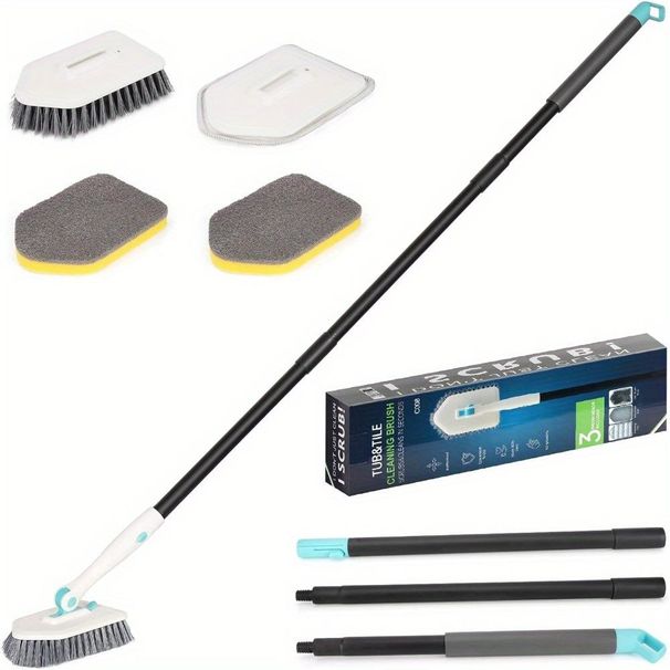 3 In 1 Shower Cleaning Brush - 180° Rotatable Bathroom Cleaning Brush With 50 Inch Long Handle, Scrubber Brush Cleaner Tool For Shower Bathtub Tile Wall Floor Cleaning (Include 4 Brush Heads)_maomaolike.com