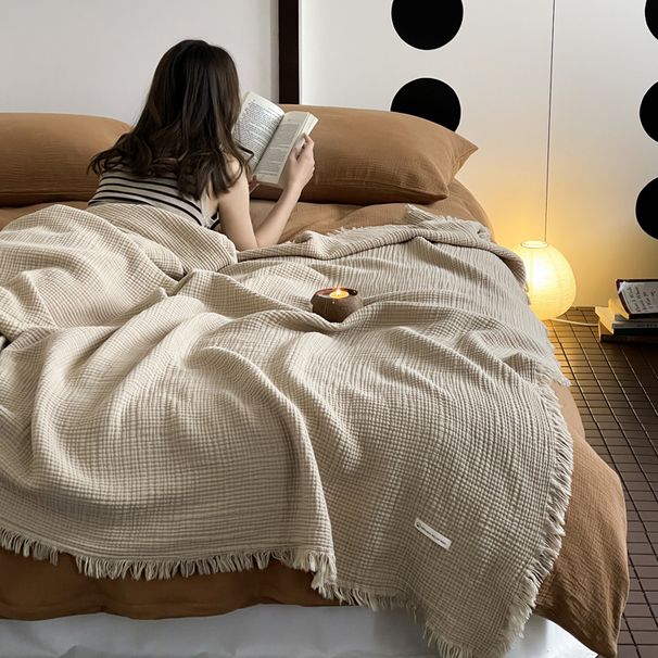 Wholesale INS Japanese Style All-Cotton Crinkle Yarn Tassel Office Nap Vintage Living Room Homestay Decorative Blanket_maomaolike.com