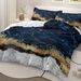Chic Bedding White Marble Gilded Navy Blue Trendy Printed Design Bed Quilt Set Double 1 Duvet Cover 2 Pillowcases_maomaolike.com