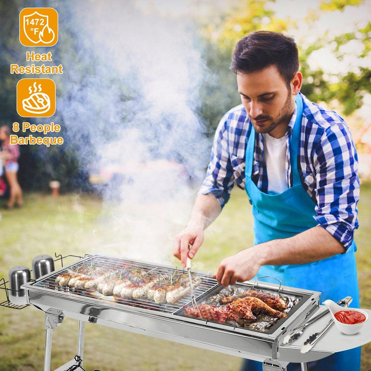 Foldable BBQ Grill Portable Charcoal Barbeque Grill Stainless Steel BBQ Grill For Picnic Camping Backyard Cooking_maomaolike.com