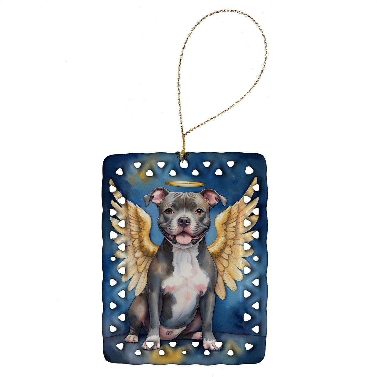 Staffordshire Bull Terrier My Angel Porcelain Ornament Christmas Tree Hanging Decorations For Home Christmas Holiday, Rectangle, Gift, Multicolor_maomaolike.com