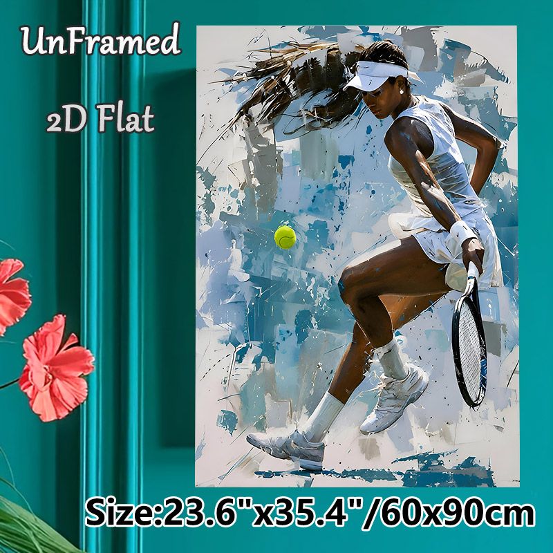 Tennis Themed Painting Poster, Bold Abstract Dynamic Female Tennis Player In Action Poster, Vibrant Sports-inspired Wall Art Ideal For Gym, Sports_maomaolike.com