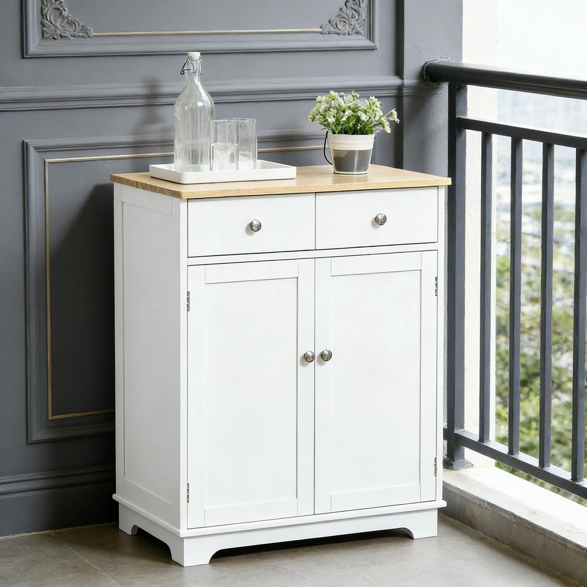 Kitchen Storage Cabinet, Sideboard Floor Cupboard With Solid Wood Top_maomaolike.com