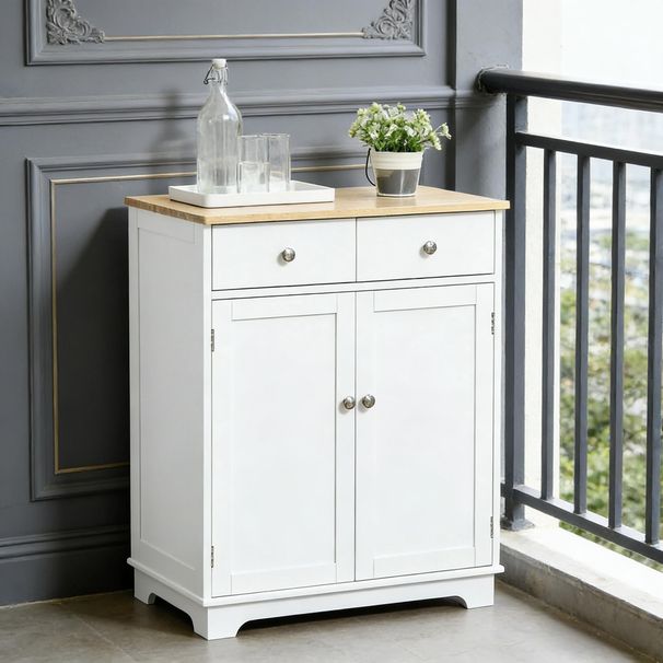 Kitchen Storage Cabinet, Sideboard Floor Cupboard With Solid Wood Top_maomaolike.com
