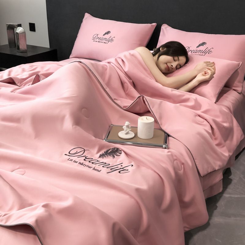 Washed ice silk air conditioning quilt core summer quilt four piece set single double summer cool quilt summer gift bedding_maomaolike.com
