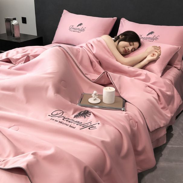 Washed ice silk air conditioning quilt core summer quilt four piece set single double summer cool quilt summer gift bedding_maomaolike.com