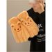 Bear Half-Finger Flip Cover Plush Gloves For Women, Autumn And Winter Warm Fleece-Lined Thickened Cute Student Writing Cold-Proof_maomaolike.com