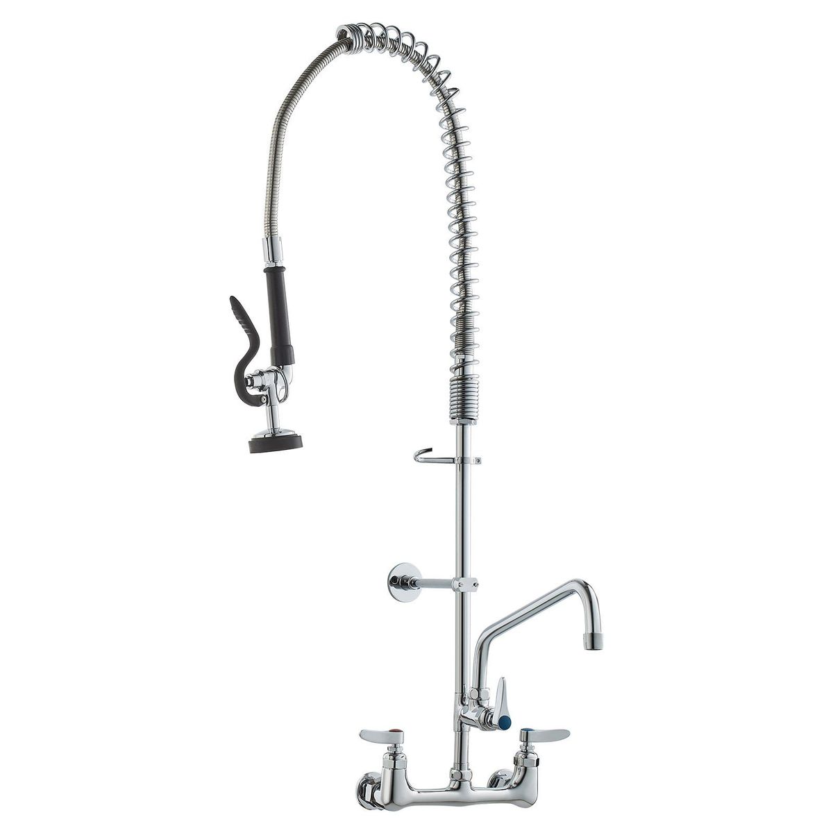 VEVOR Commercial Faucet With Pre-Rinse Sprayer, 36" Height, 8" Center, 12" Swing Spout, Wall Mount Kitchen Sink Faucet, Brass Constructed Device With Pull Down Spray, For 1/2/3 Compartment Sink_maomaolike.com