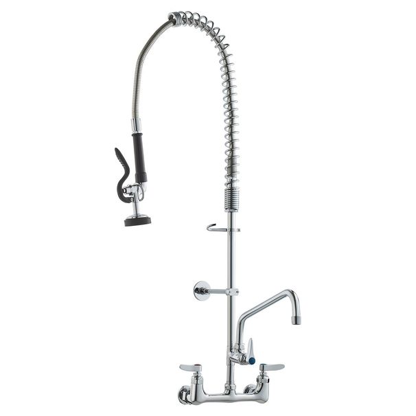 VEVOR Commercial Faucet With Pre-Rinse Sprayer, 36" Height, 8" Center, 12" Swing Spout, Wall Mount Kitchen Sink Faucet, Brass Constructed Device With Pull Down Spray, For 1/2/3 Compartment Sink_maomaolike.com