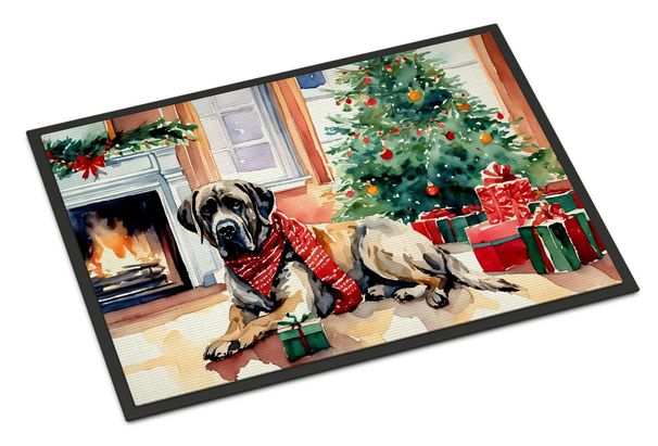 Mastiff Cozy Christmas Doormat Front Door Mat Indoor Outdoor Rugs For Entryway, Non Slip Washable Low Pile, 24H X 36W_maomaolike.com