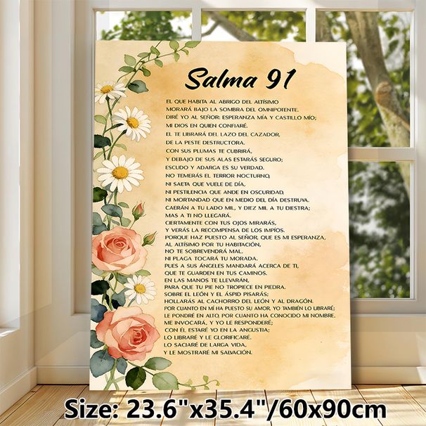 Spanish Psalm 91 Painting Poster, Delicate Watercolor Floral-adorned Scripture Poster, Uplifting Spiritual Verse Decor Ideal For Home, Prayer Room_maomaolike.com