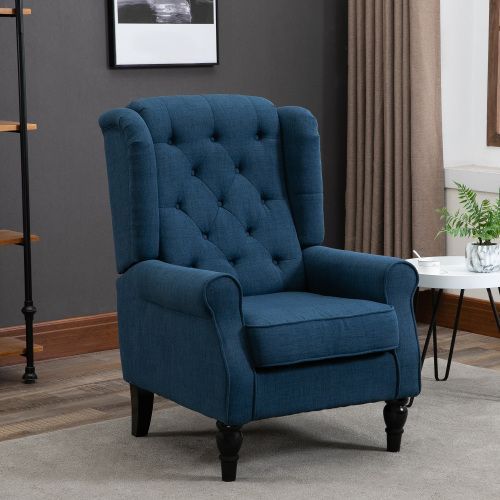 HOMCOM Button-Tufted Accent Chair With High Wingback, Rounded Cushioned Armrests And Thick Padded Seat, Blue_maomaolike.com