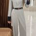 Women's Clothing fashion contrasting color small fragrance style elegant wide-leg trousers suit_maomaolike.com