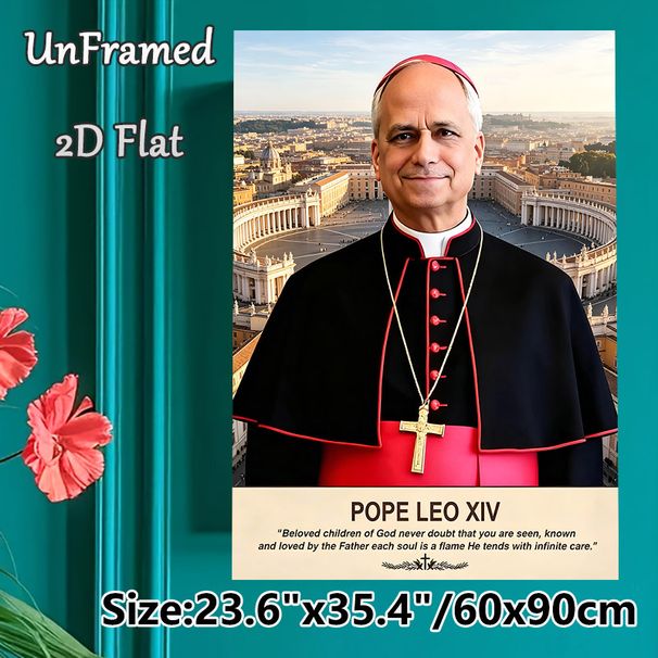 Pope Leo XIV Religious Portrait Painting Poster, Realistic Portrait Of Pope Leo XIV With Vatican Square View Poster, Inspirational Religious Quote_maomaolike.com
