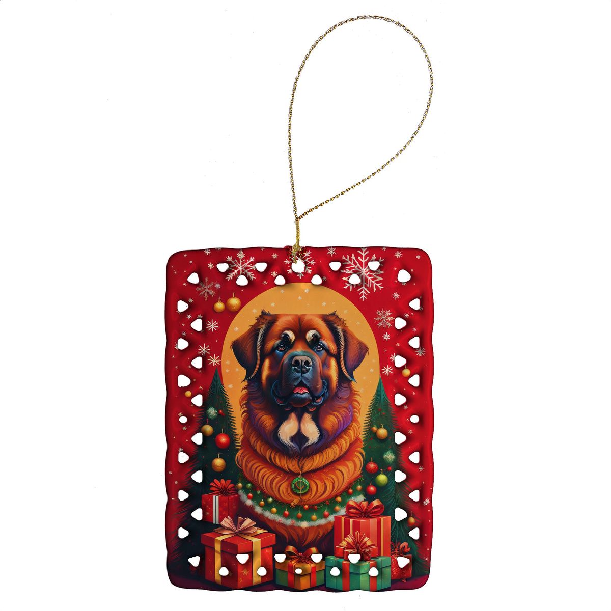 Leonberger Holiday Christmas Porcelain Ornament Christmas Tree Hanging Decorations For Home Christmas Holiday, Rectangle, Gift, Multicolor_maomaolike.com