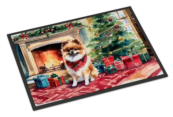 Pomeranian Cozy Christmas Doormat Front Door Mat Indoor Outdoor Rugs For Entryway, Non Slip Washable Low Pile, 24H X 36W_maomaolike.com