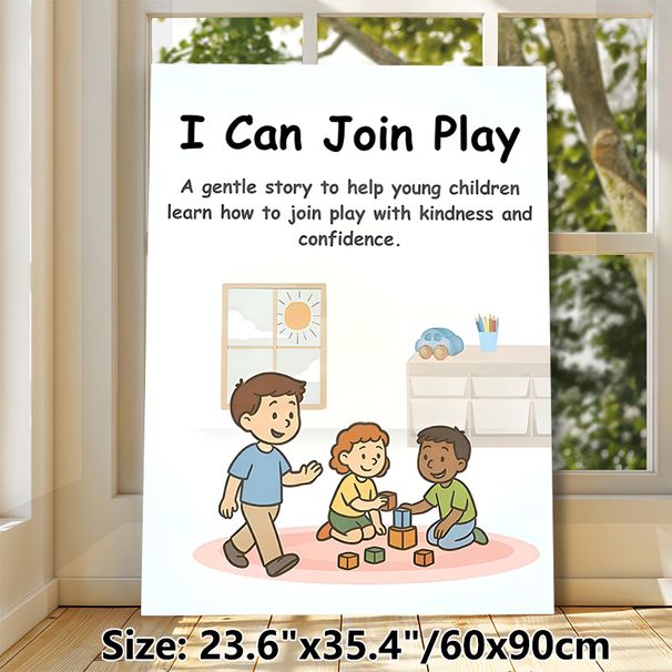 Join Play Themed Painting Poster, Warm Cartoon Group Play Scene Poster, Supports Kind And Confident Group Play Engagement, Ideal For Activity Rooms_maomaolike.com