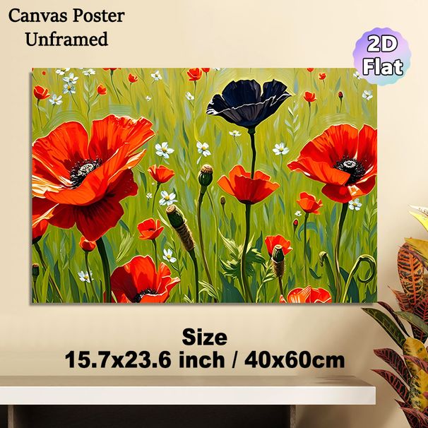 Poppy Field Floral Painting Poster, Vibrant Artistic Lush Poppy Field With Contrasting Dark Poppy And Tiny Daisies Poster, Infuses Natural Charm For_maomaolike.com