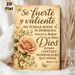 Spanish Religious Scripture Painting Poster, Vintage Rustic Style Poster, With Soft Pink Rose, Delicate Butterflies & Inspirational Verse, Ideal For_maomaolike.com