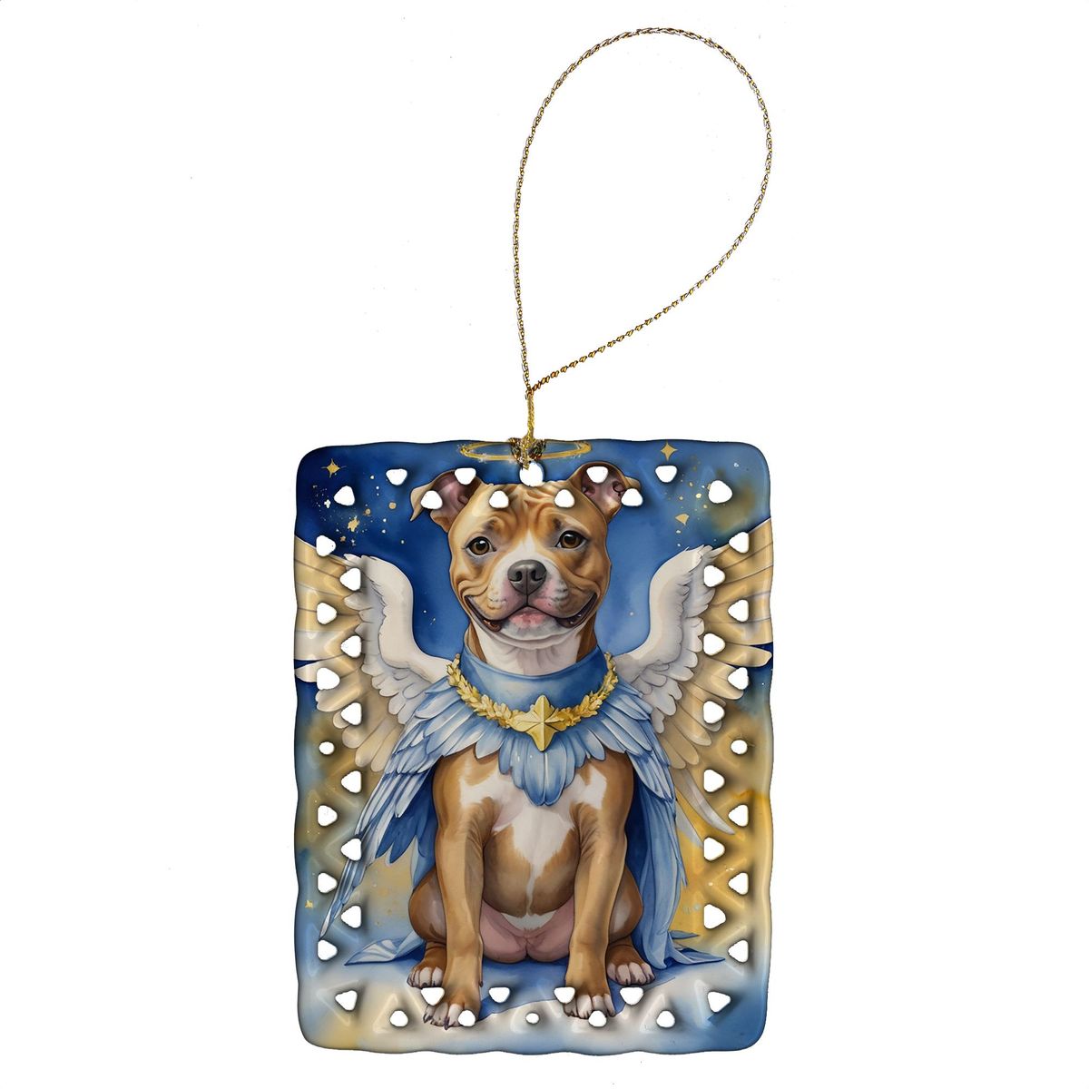 Staffordshire Bull Terrier My Angel Porcelain Ornament Christmas Tree Hanging Decorations For Home Christmas Holiday, Rectangle, Gift, Multicolor_maomaolike.com