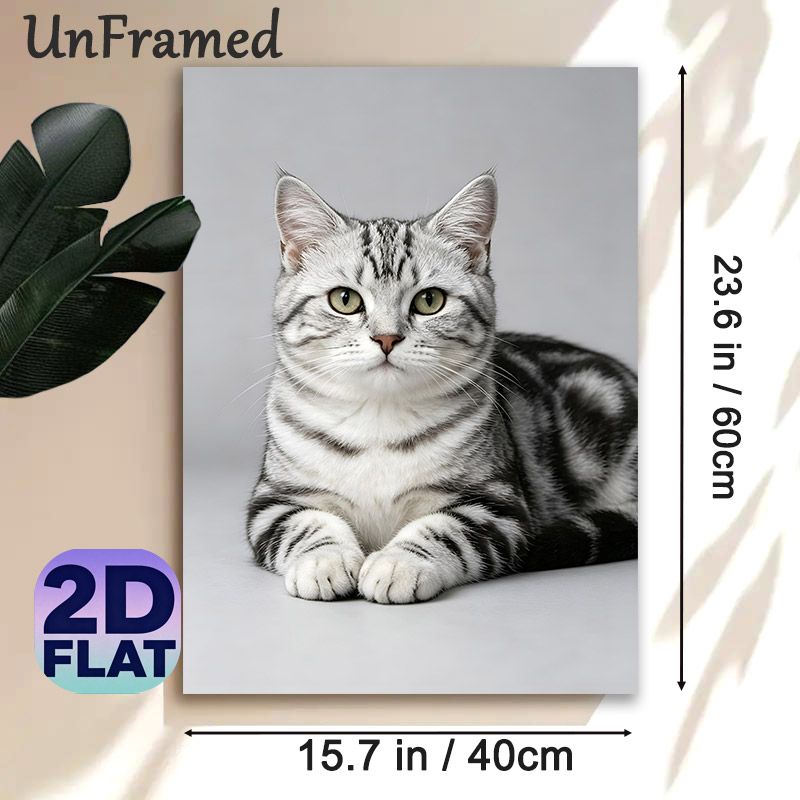 American Shorthair Cat Painting Poster, Realistic Photographic Style Poster, Lifelike Black-silver Tabby Cat With Gentle Gaze, Elegant Wall Decor For_maomaolike.com