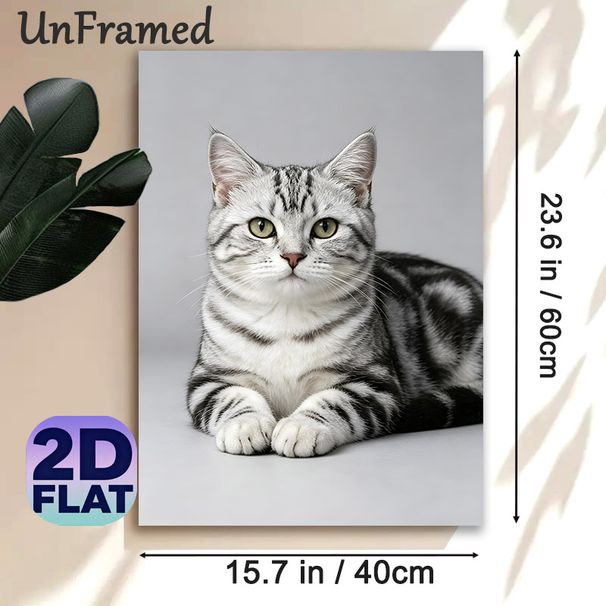 American Shorthair Cat Painting Poster, Realistic Photographic Style Poster, Lifelike Black-silver Tabby Cat With Gentle Gaze, Elegant Wall Decor For_maomaolike.com