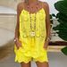 Women's temperament elegant sleeveless drawstring ruffled hollow camisole shorts suit_maomaolike.com