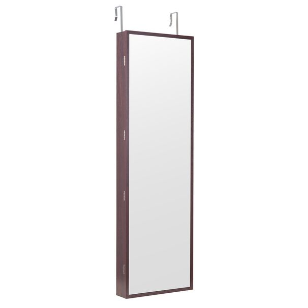 VEVOR Mirror Jewelry Cabinet 47.05in Lockable Wall Or Door Mounted Armoire Brown_maomaolike.com