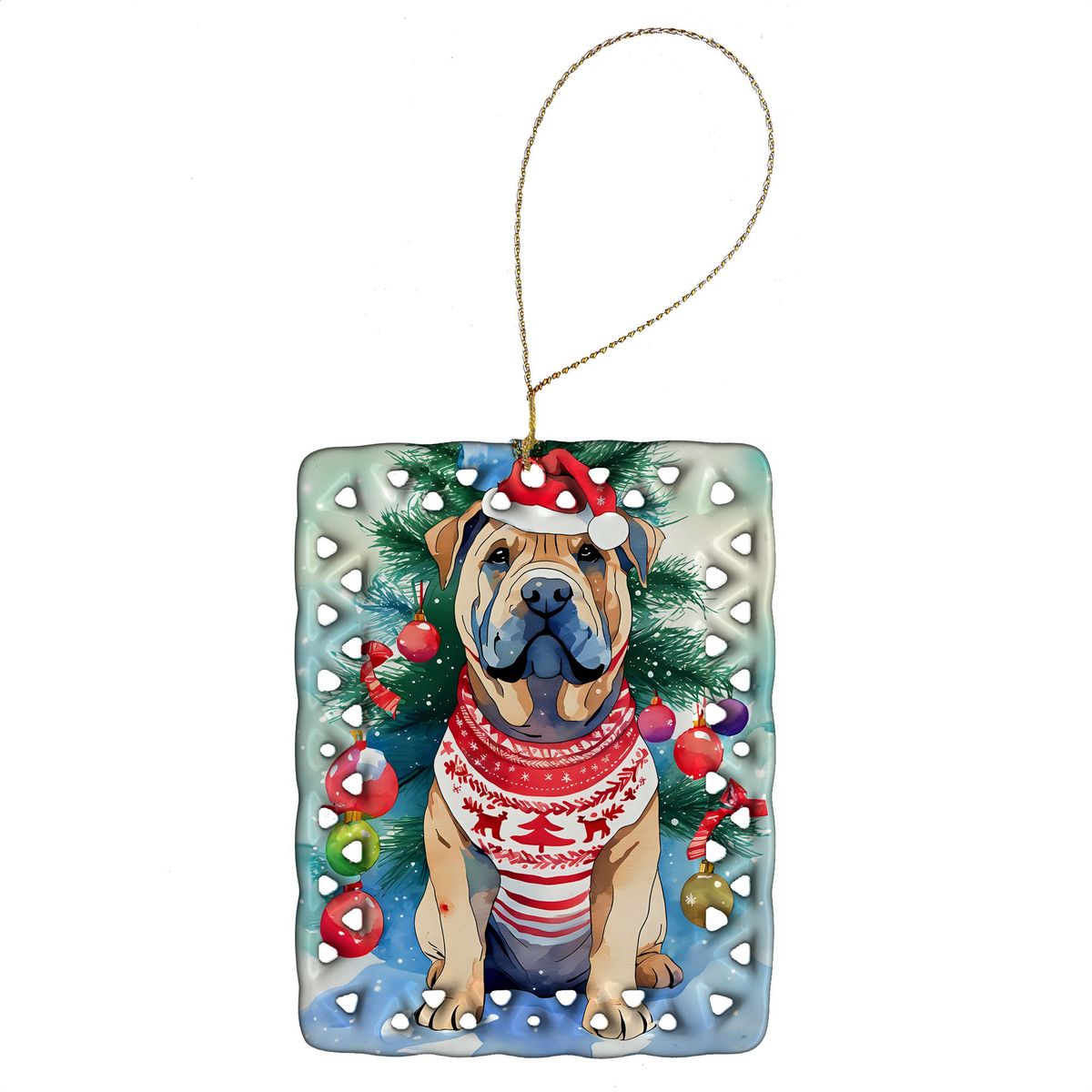 Shar Pei Christmas Porcelain Ornament Christmas Tree Hanging Decorations For Home Christmas Holiday, Rectangle, Gift, Multicolor_maomaolike.com