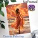 Sunset Beach Lady Painting Poster, Vibrant Artistic Seaside Scene Poster, Warm-toned View Of Lady In Flowing Dress With Seagulls, Serene Wall Decor_maomaolike.com