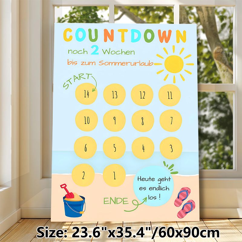 Summer Vacation Countdown Painting Poster, Vibrant Beach-themed Poster, Cheerful 14-day Countdown Chart To Track Days Until Summer Break, Ideal For_maomaolike.com