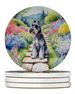 Schnauzer Spring Path Large Sandstone Coasters Pack Of 4 Absorbent Round Coasters Decor Gifts For Men Or Women, 4 In, Multicolor_maomaolike.com