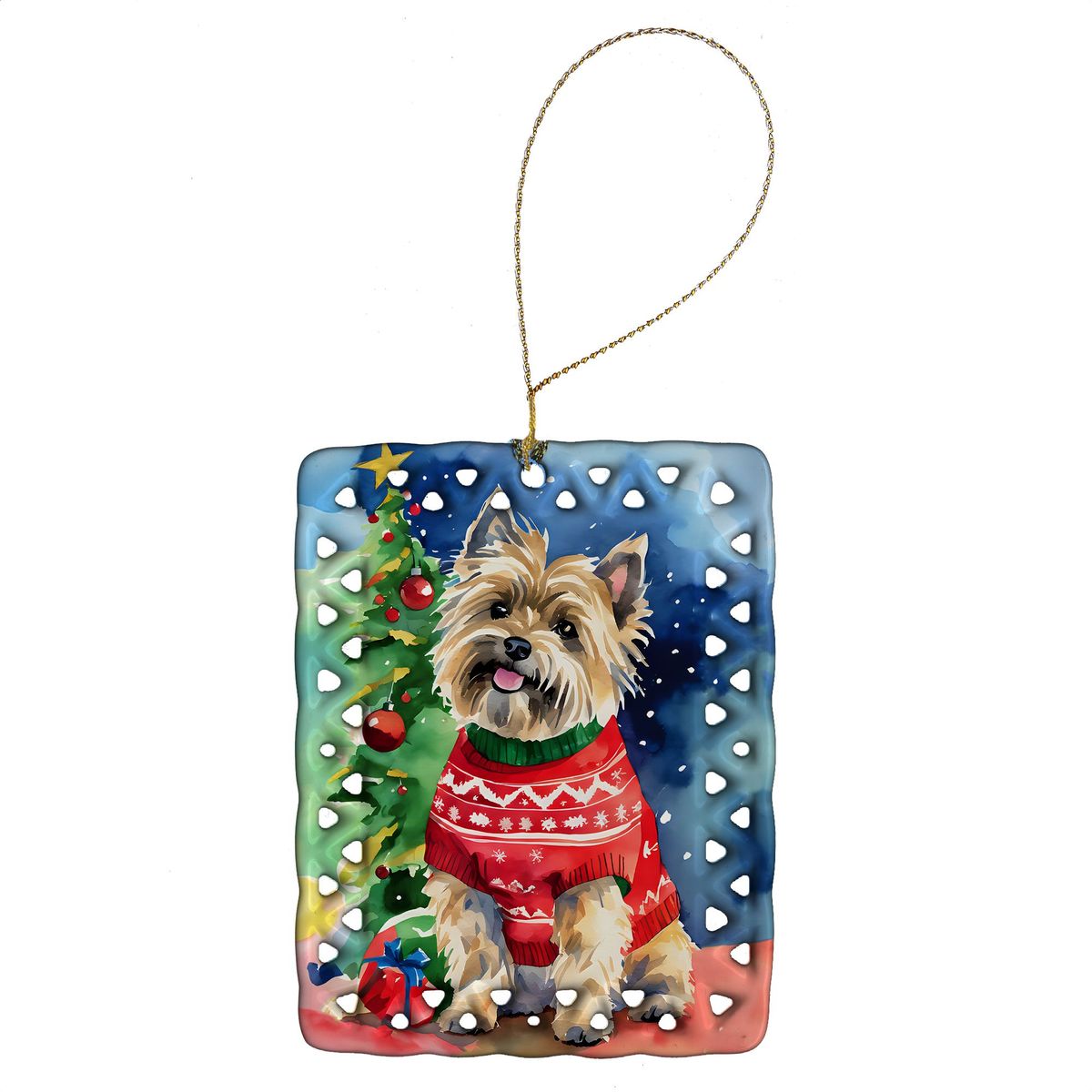 Cairn Terrier Christmas Porcelain Ornament Christmas Tree Hanging Decorations For Home Christmas Holiday, Rectangle, Gift, Multicolor_maomaolike.com