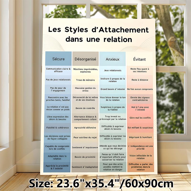 Relationship Attachment Styles Painting Poster, Clean Color-coded Infographic Poster, Informative Relationship Dynamics Reference Ideal For Therapy_maomaolike.com