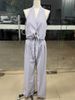 Women's clothing fashion temperament sleeveless hollow shirt high waist wide leg pants two-piece suit_maomaolike.com