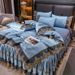 European Style Light Luxury Ice Silk Quilted Bed Skirt Four-Piece Set Satin Duvet Cover Bedspread Silky Lace Trim Bedding_maomaolike.com