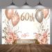 Rose Golden 60th Birthday Party Banner - 2D Flat Polyester Backdrop With Balloons, Roses, Confetti, Wall Hanging Photo Props, Party Decor_maomaolike.com